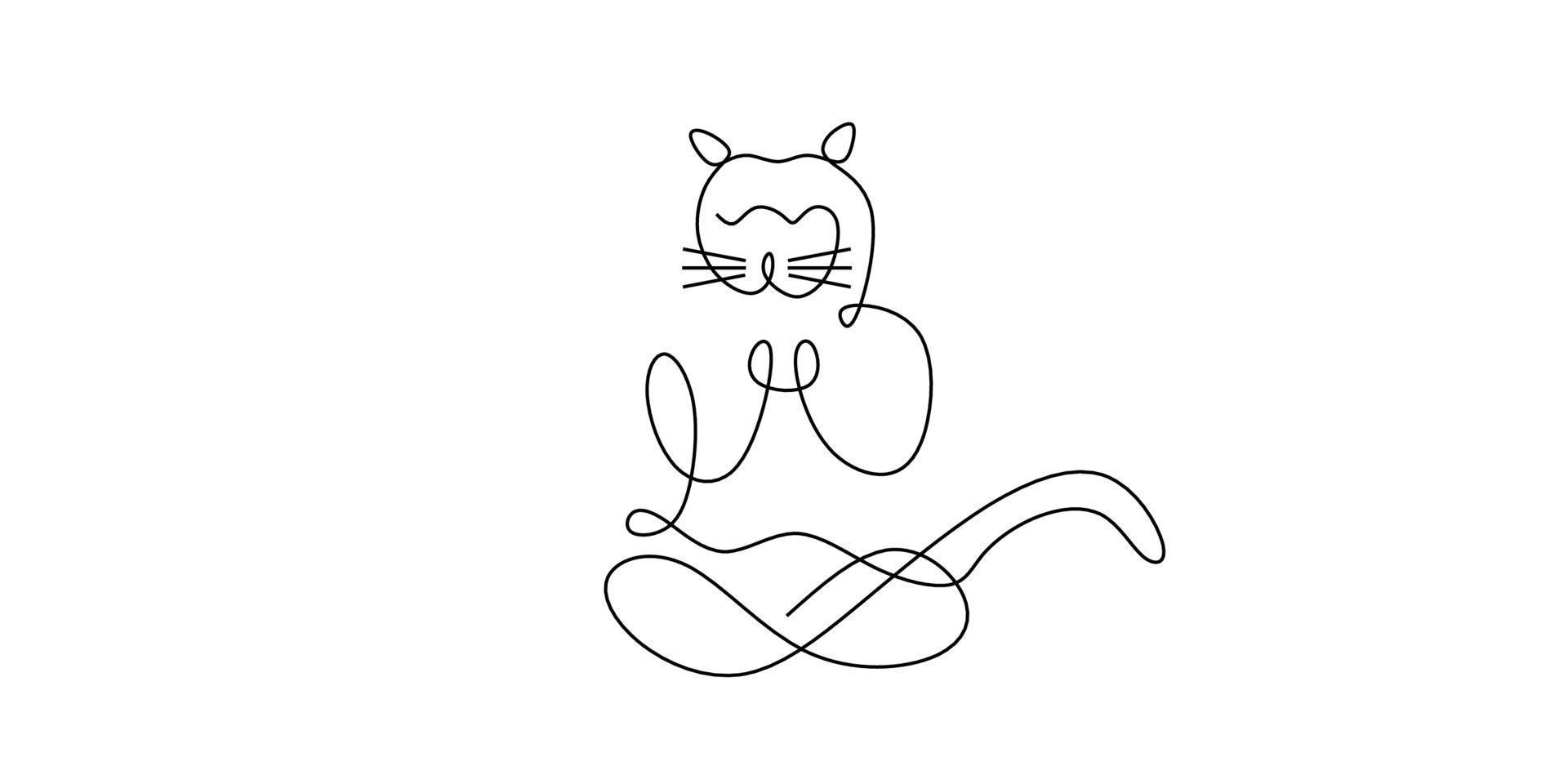 Continuous one line drawing of sitting Cat doing yoga isolated on white background. One line design silhouette of wild cat.hand drawn minimalism style. vector