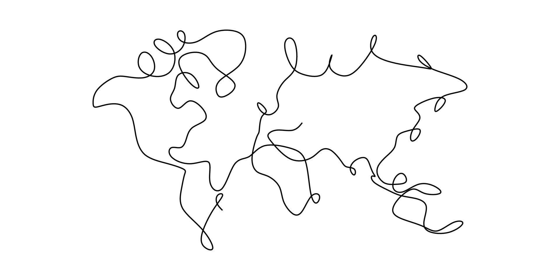 dibujo continuo de una línea de un mapa del mundo. concepto de negocio. silueta del planeta tierra aislado sobre fondo blanco vector