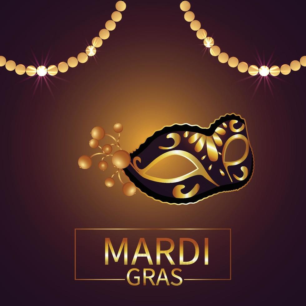 Mardi gras celebration background with golden mask and feather vector