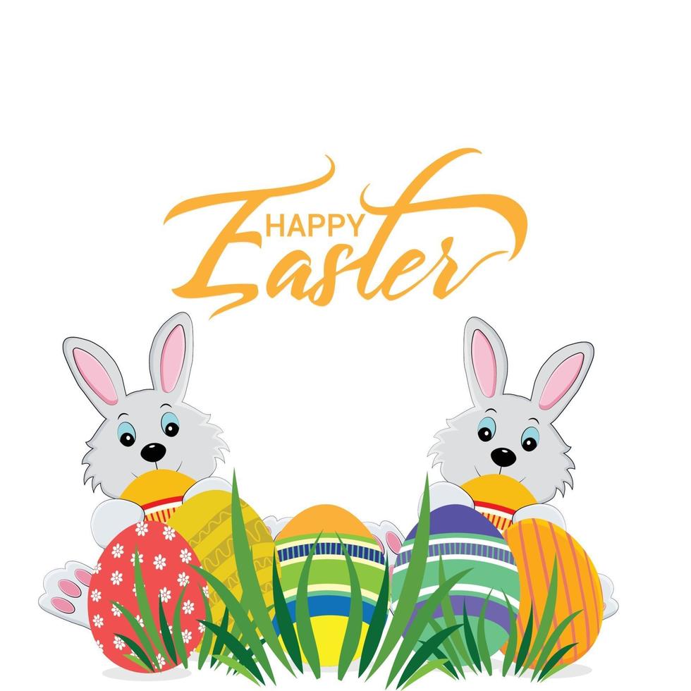 Happy easter greeting card with colorful easter egg and easter bunny vector