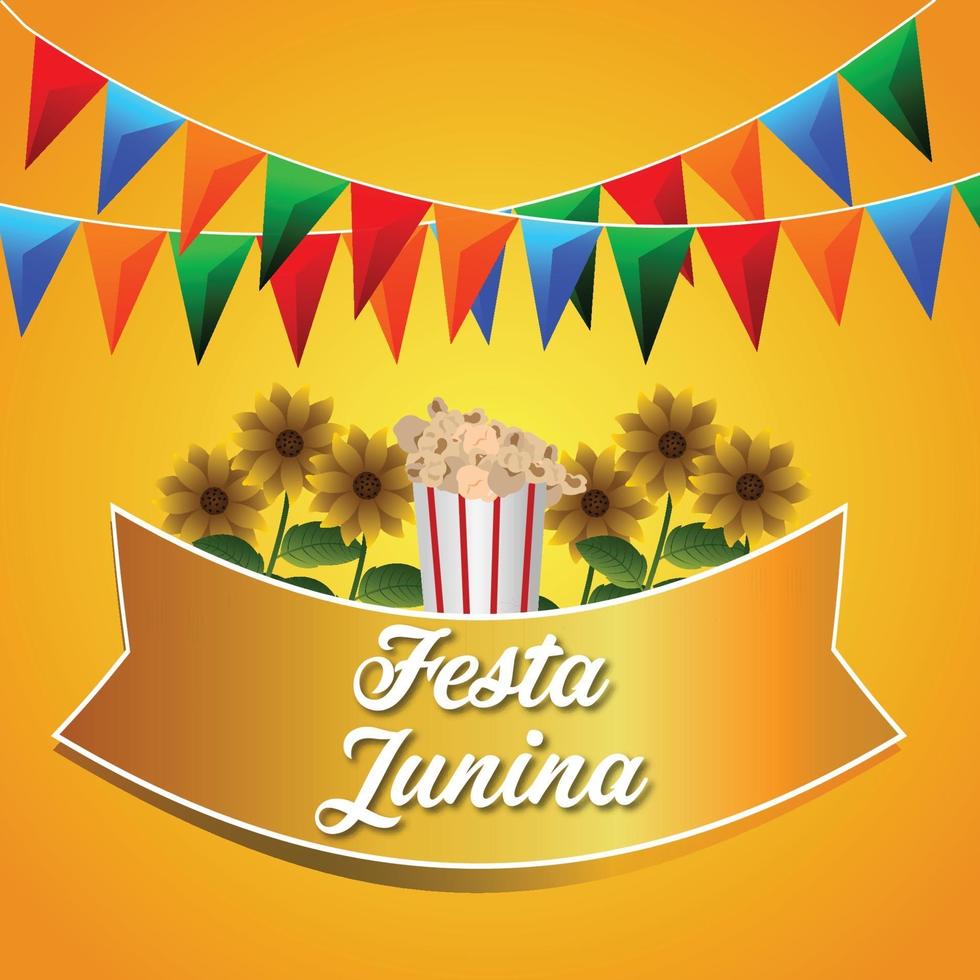 Ilustración de vector de festa junina con bandera de fiesta colorida y fondo