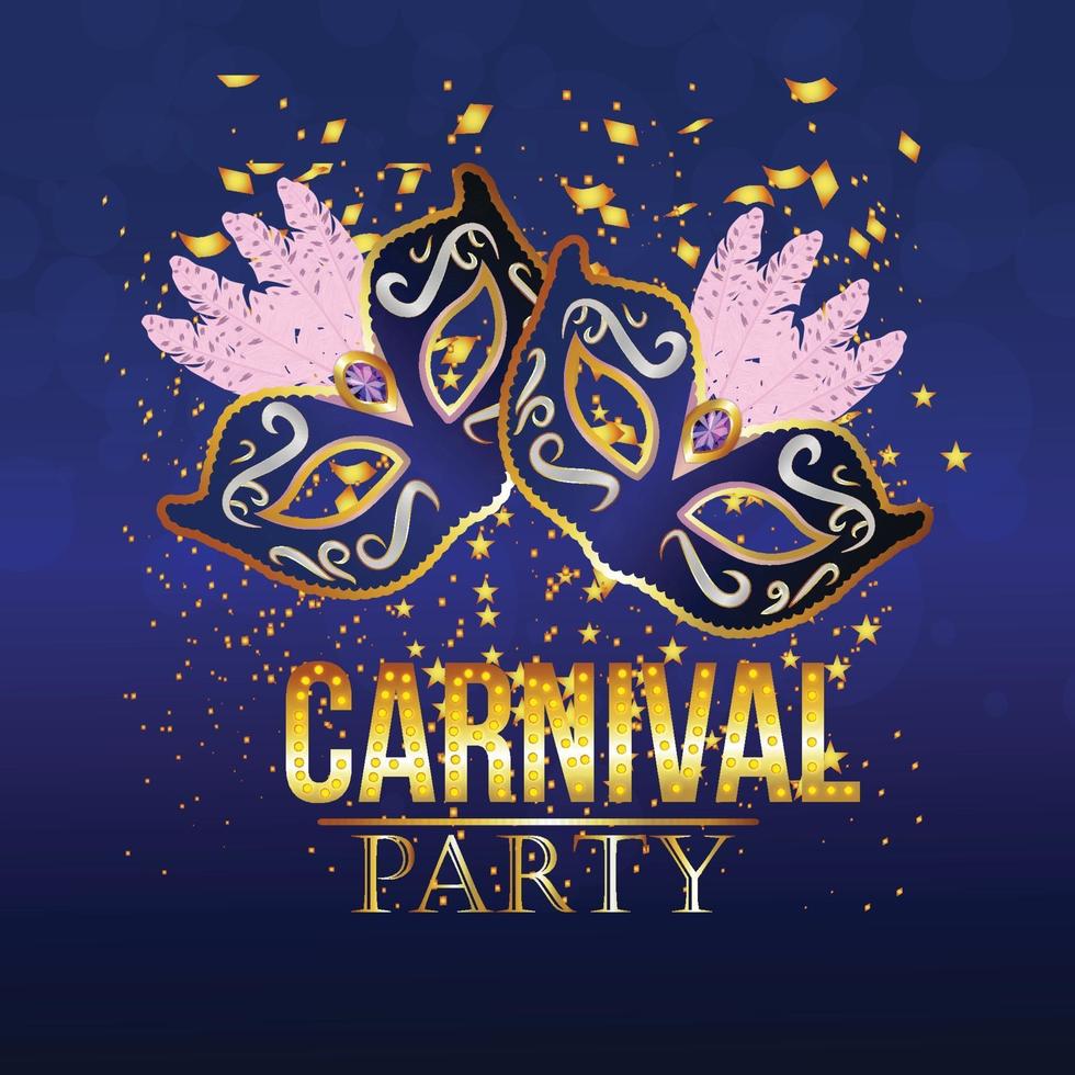 Carnival vector illustration with golden mask with golden text
