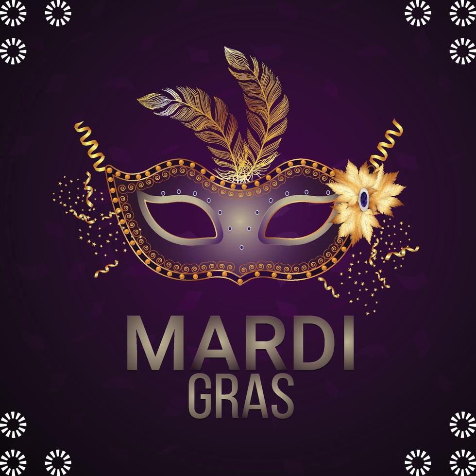 Realistic carnival brazilian party event with golden mask on purple background vector