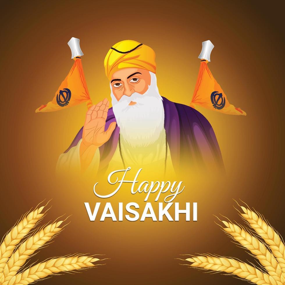 ilustración vectorial de guru sikh, guru nanak dev ji para happy vaisakhi vector