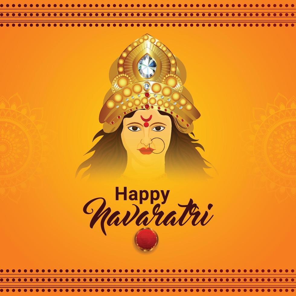 Fondo de celebración feliz navratri con ilustración de cara de diosa durga vector