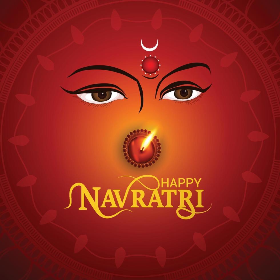 Happy navratri celebration background with goddess durga face illustration vector