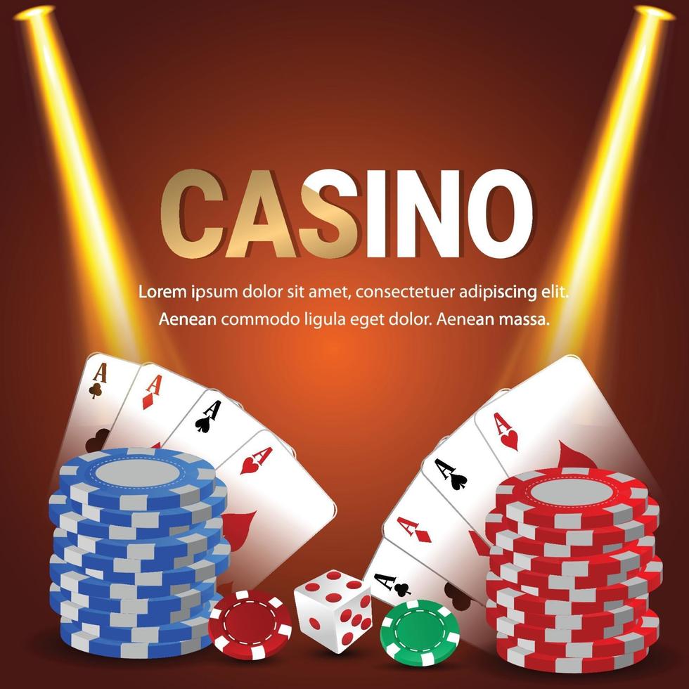 Casino online gambling game with play cards and casino chip vector