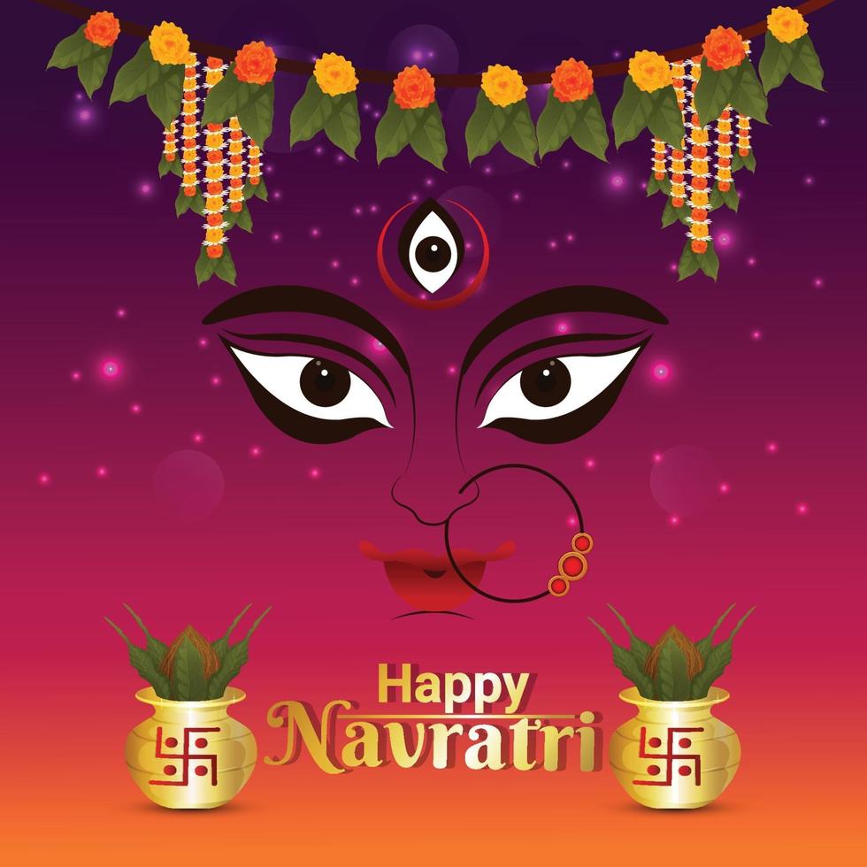 Shubh navratri celebration greeting card with vector illustration of goddess durga