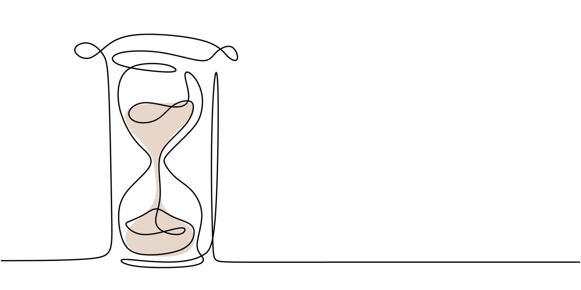un dibujo de línea continua de reloj de arena. Ilustración de estilo de diseño de una línea de reloj de arena aislado sobre fondo blanco. gestión del tiempo, concepto de fecha límite. imagen de alta calidad para su presentación vector