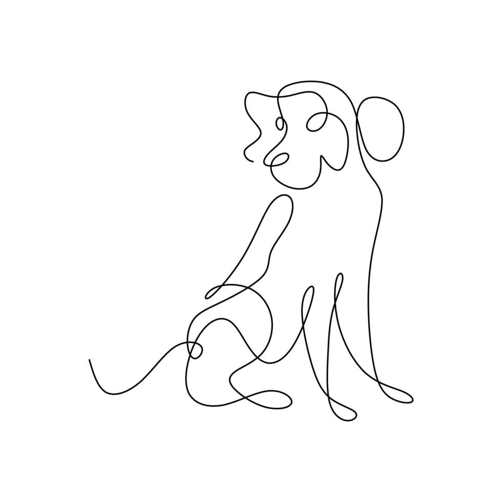 Cute puppy dog line drawing on white background. Dog drawing vector using continuous single one line art style isolated on white background.