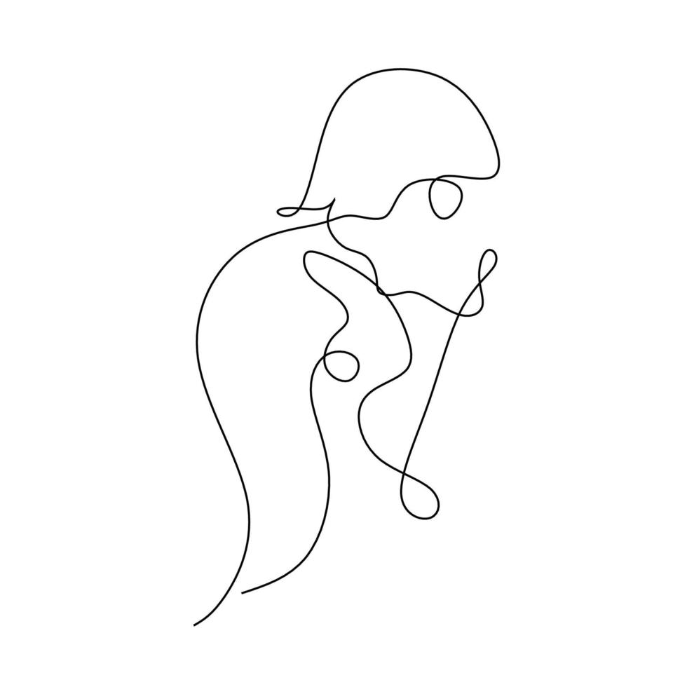 Abstract continuous line drawing of happy young woman playing and ...