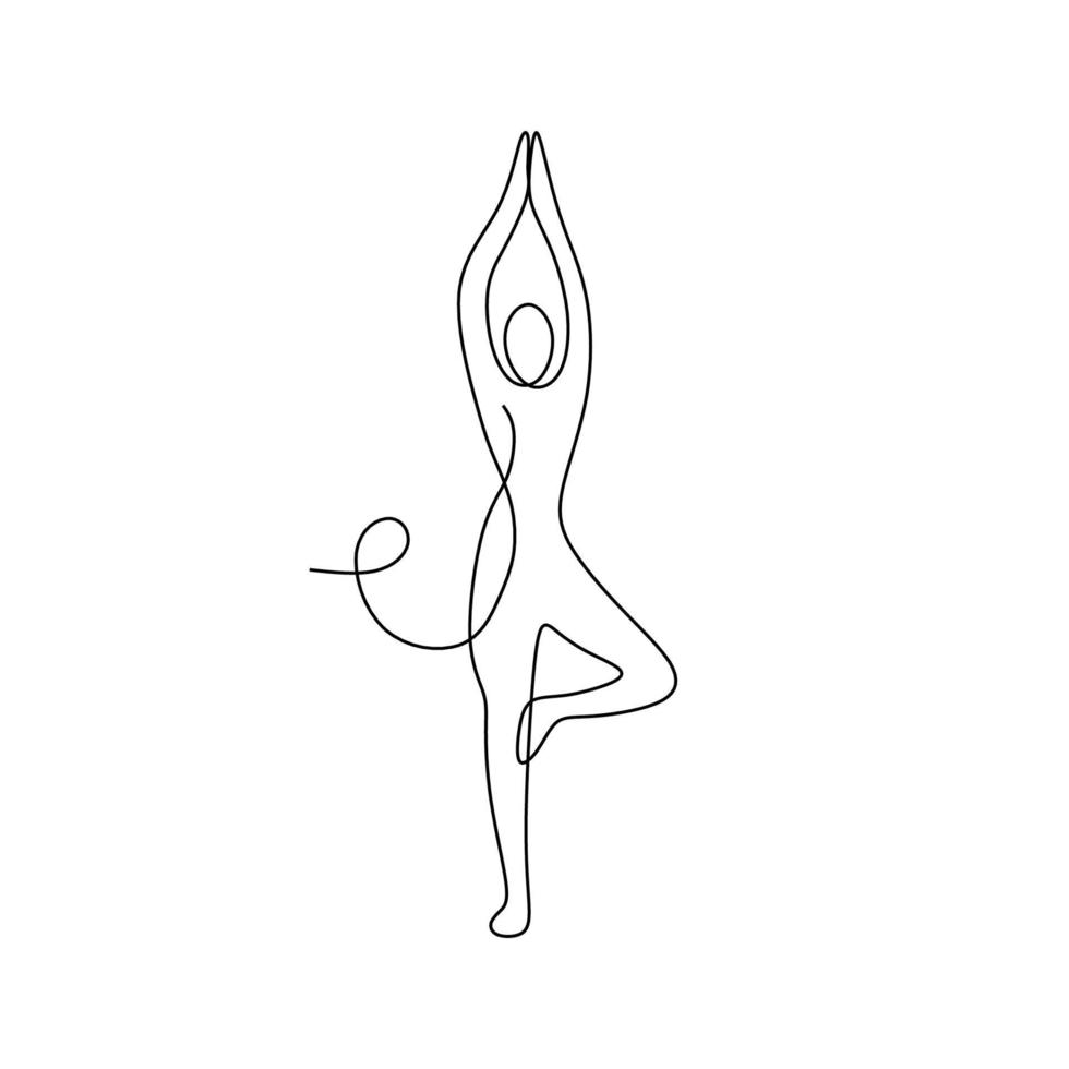 continuous line drawing of man standing in yoga pose with arms above head. continuous line drawing of men fitness yoga concept vector