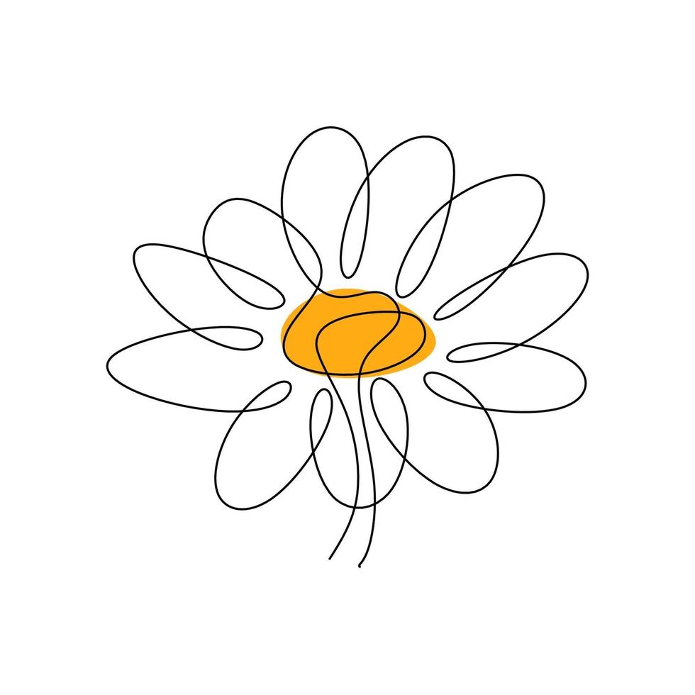 un dibujo de una sola línea de la flor de la margarita de la belleza aislada en el fondo blanco. hermoso concepto de flor diseño de dibujo a mano para carteles, arte de pared, bolso de mano, estuche móvil, estampado de camisetas vector