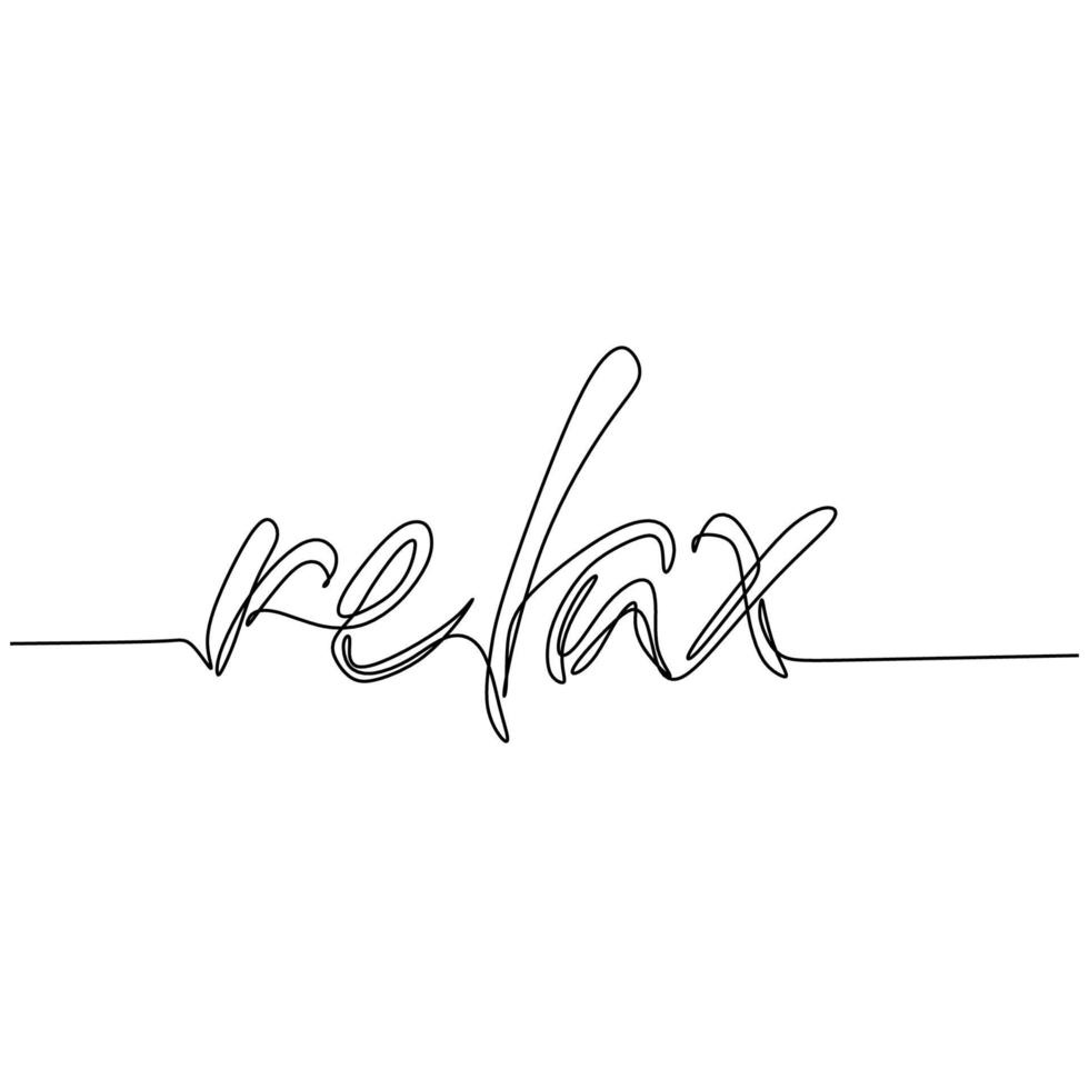 Continuous one line drawing of a relax word. Handwritten lettering concept isolated on white background. vector