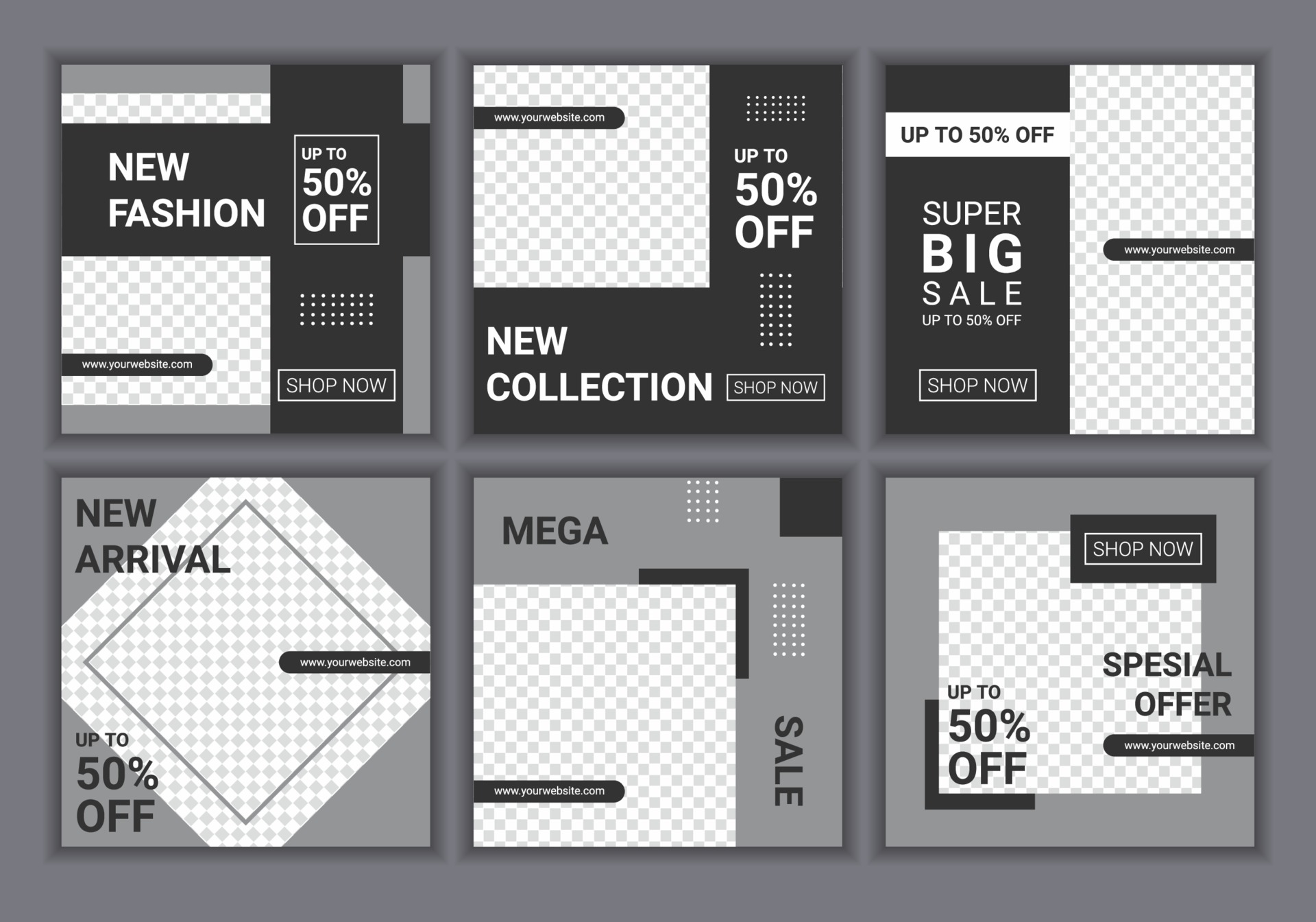 Set collection of square banner template. White and background color with stripe line shape. Fashion sale. Promotional web banner for media. Vector illustration with photo college 2215629 Vector Art at