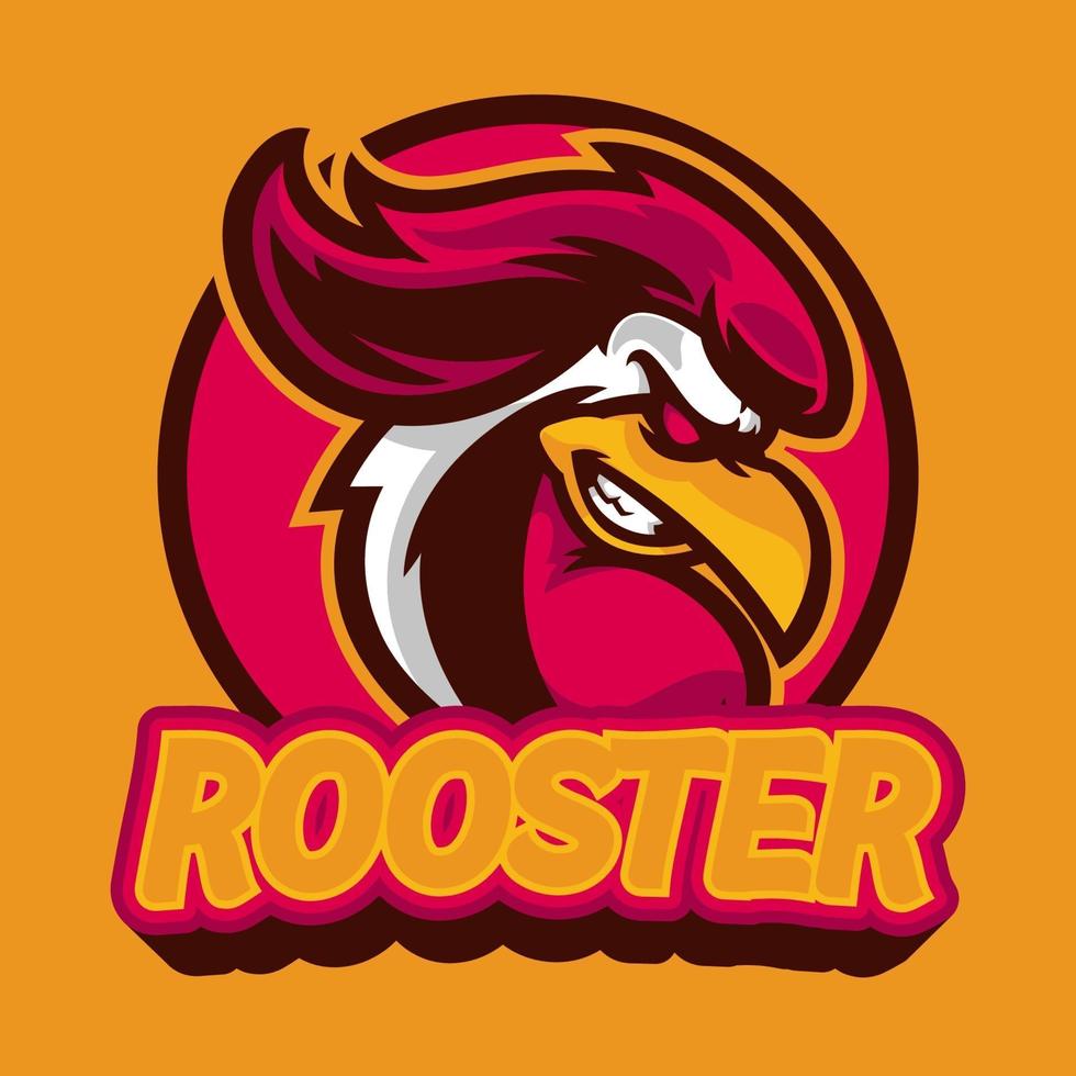 Rooster mascot e-sport logo design.  Chicken rooster head mascot. Emblem design with wild animal concept can be used for symbols of your e-sports team attractive symbols. Vector illustration