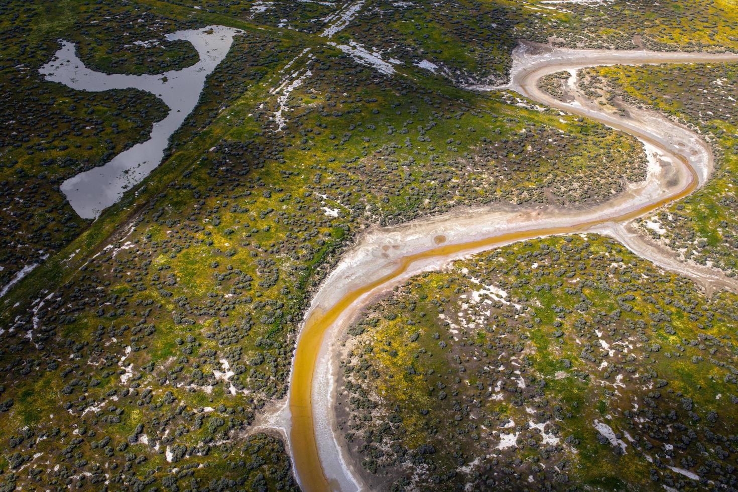 Aerial view of a river in Central California valley photo