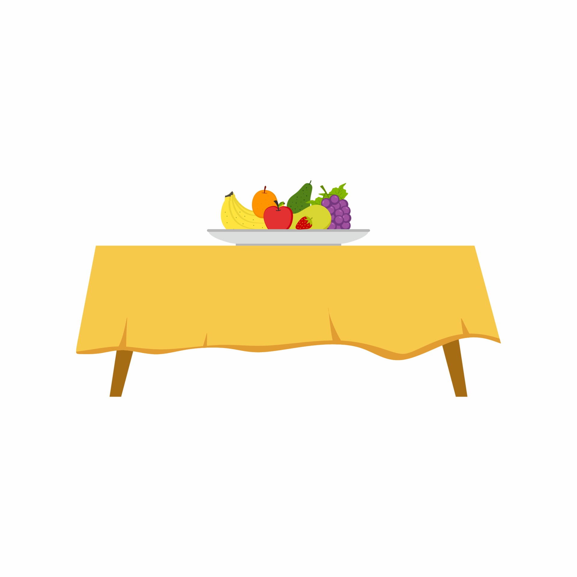 Flat vintage dinner table with fresh fruit plate on it isolated on white  background. Kitchen furniture interior concept. Wooden retro table in  cartoon style. Flat vector illustration 2215790 Vector Art at Vecteezy