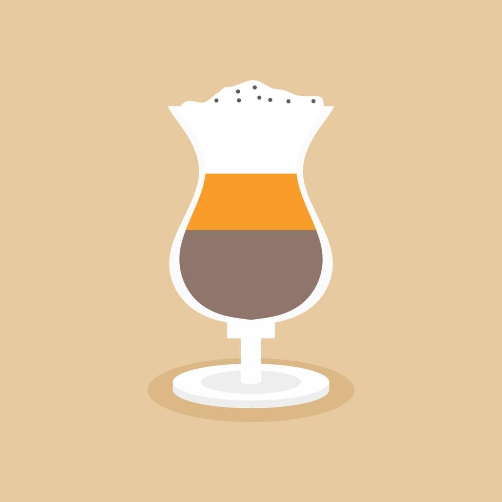 A coffee map recipe illustration in flat cartoon. Cafe menu in super hipster modern style, a glass of coffee, classic and specialty barista drink recipes. Coffee card, menu design of irish coffee vector