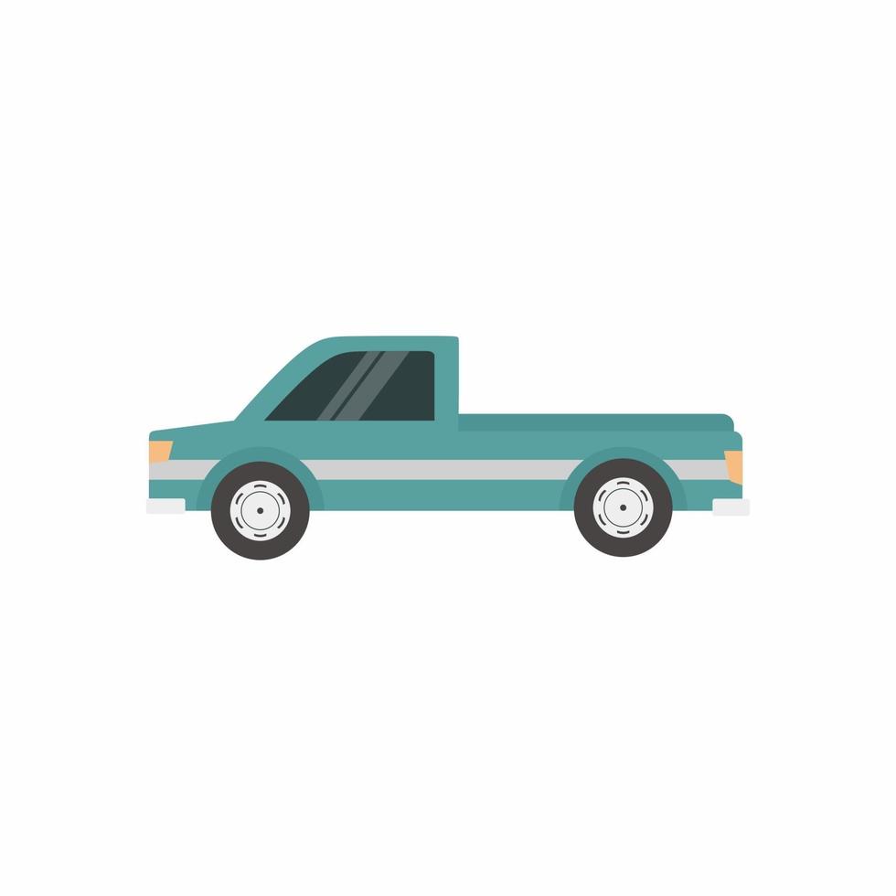 Pickup truck vector illustration. Flat icon of pickup isolated on white background. Cargo truck for delivery service. Shipping transportation concept.  Vintage retro pickup car in cartoon style