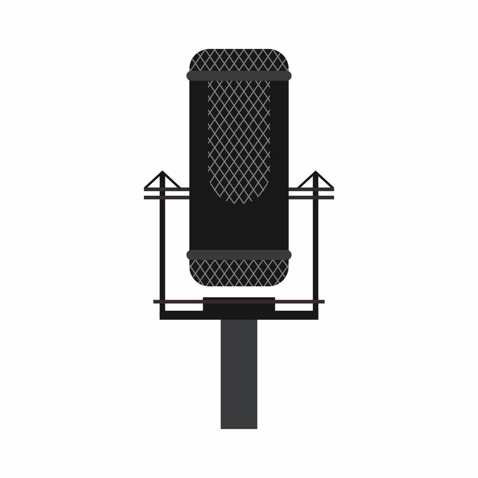 Microphone flat vector illustration. Podcast radio icon isolated on white background. Designed for home project or professional studio applications and live performance.