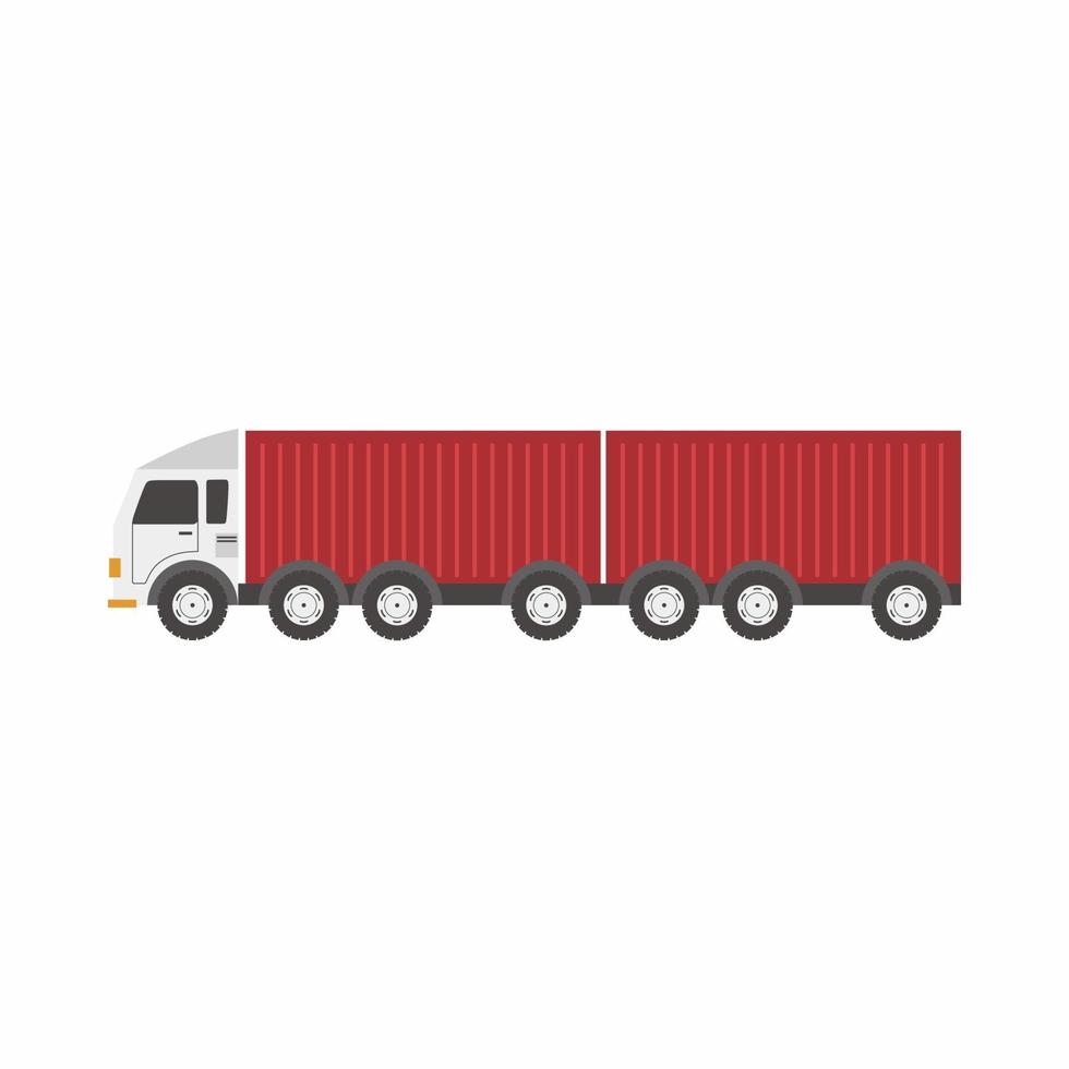 Red trucks container ships and flat nose trucks towing engine transport web icons or design elements. Road freight transportation isolated on white background. Vector flat illustration