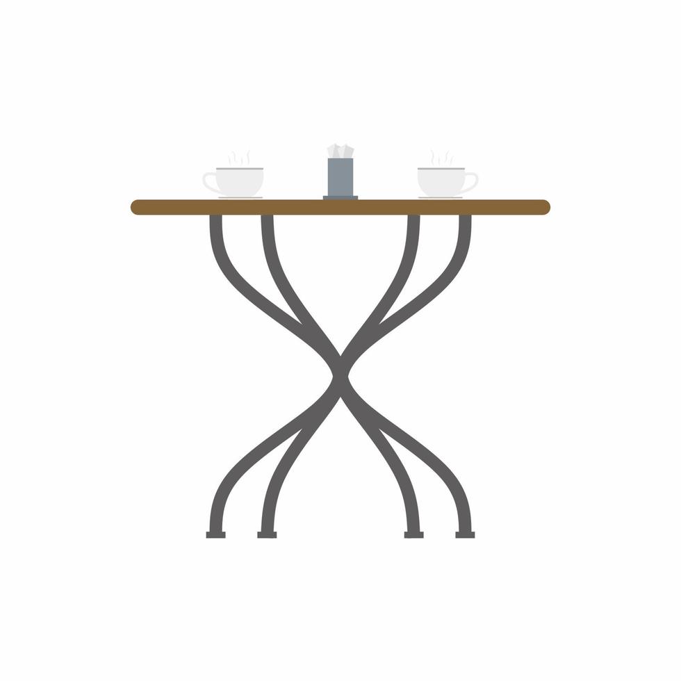 mesa de café con dos tazas de café, diseño de tienda de alimentos aislado sobre fondo blanco. Sala de estar, cocina casera o muebles de restaurante interior moderno. ilustración vectorial de dibujos animados plana vector