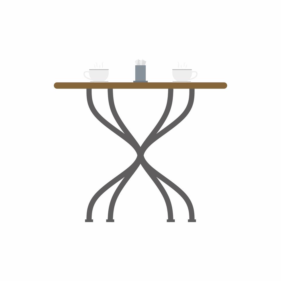 Coffee table with two cup of coffee on it, food shop design isolated on white background. Living room, home kitchen or restaurant furniture modern interior. Flat cartoon vector illustration
