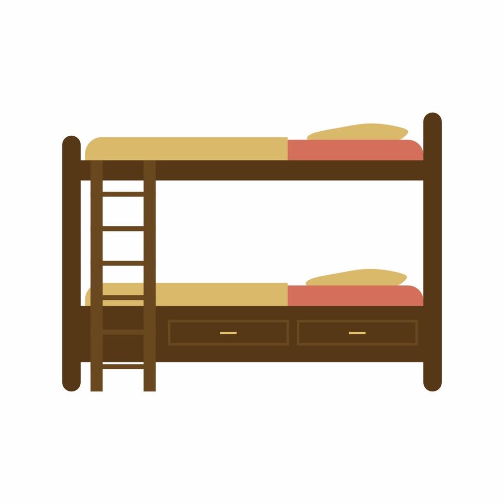 Ilustración de vector de dibujos animados de litera. hostal, elemento interior del dormitorio universitario. Objeto de color plano de muebles de dormitorio aislado sobre fondo blanco. concepto de atributo de estilo de vida estudiantil