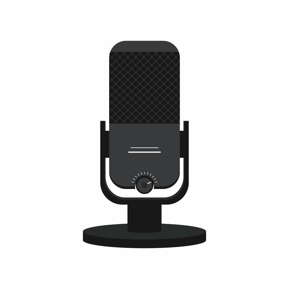 The microphone icon in a fashionable flat style is isolated on white background. USB, podcast radio icon. application. Webcast audio record concept logo. Vector illustration