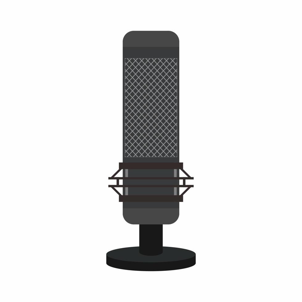 Mic. Microphone for podcaster, broadcaster, streamer with quality sound. Recording studio concept. Vector flat illustration, icon, logo design isolated on white background.
