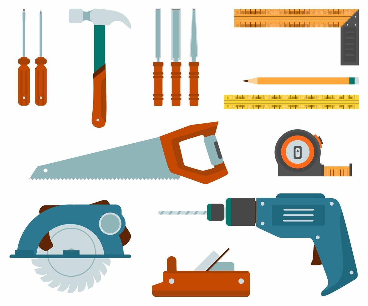 Repair and construction working tools icon set. Carpentry