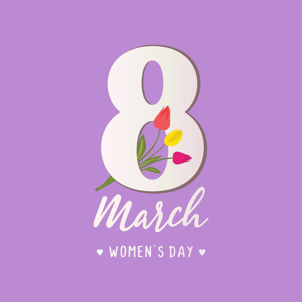 tarjeta para el 8 de marzo día de la mujer. Fondo de feminismo con texto y flores aisladas sobre fondo morado. diseño minimalista para el concepto del día internacional de la mujer. ilustración vectorial. vector