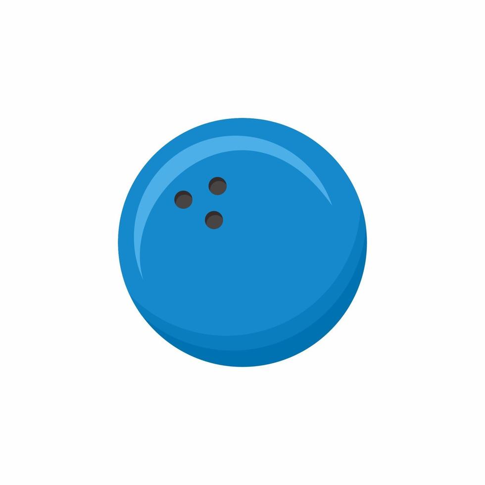 un vector de estilo de diseño plano de dibujos animados de icono de bola de bolos azul. bola de boliche, símbolo del juego. Signo de tema deportivo aislado sobre fondo blanco. logo de deporte saludable. vector ilustración de pelota deportiva