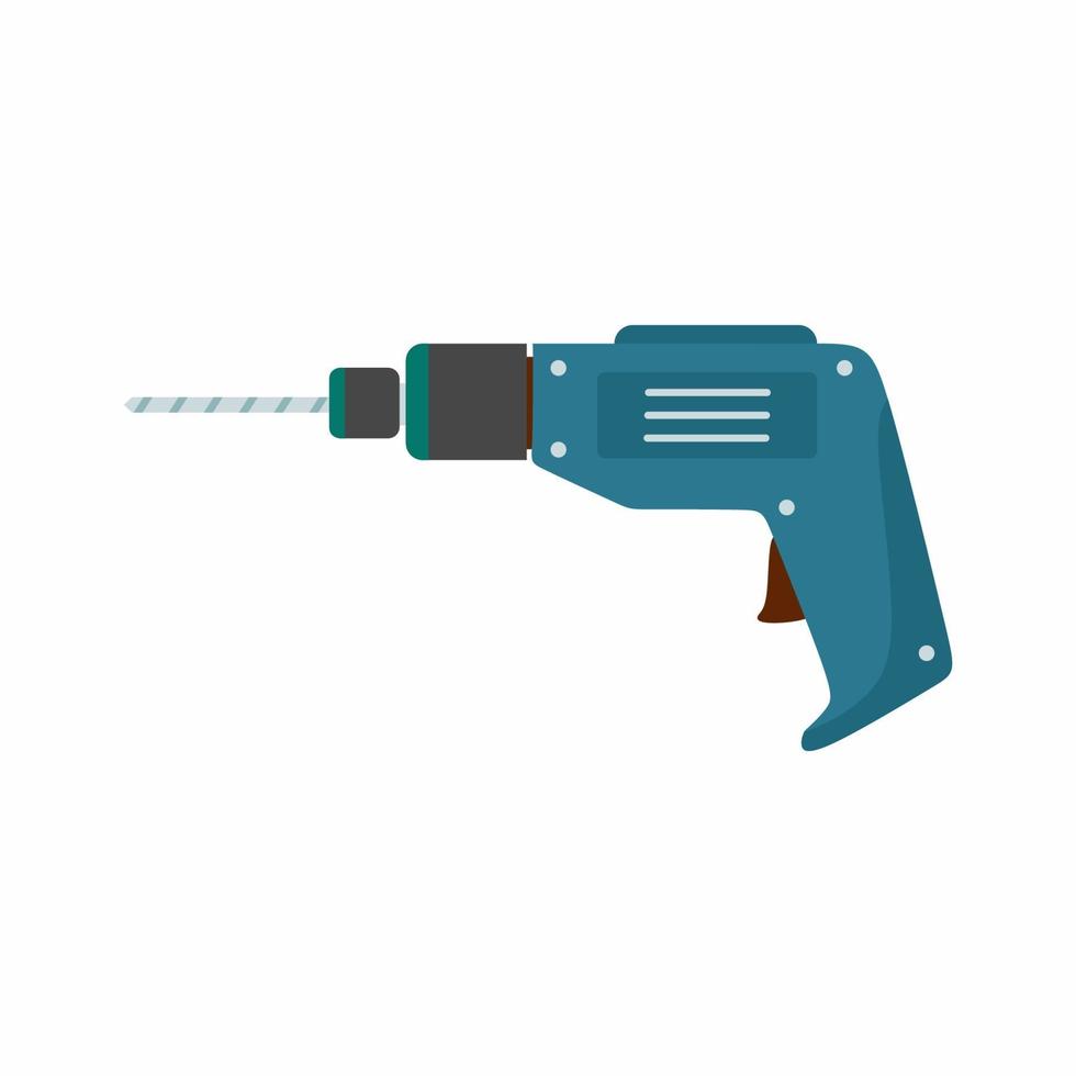 Hand drill icon in flat design isolated on white background. Drill machine icon for handyman concept. Household instrument in cartoon design. Electric device for repairman. Vector illustration