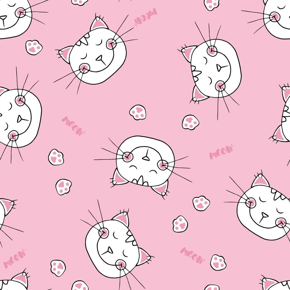 Funny kittens with paws on a pink background. Seamless pattern for children's design elements. vector