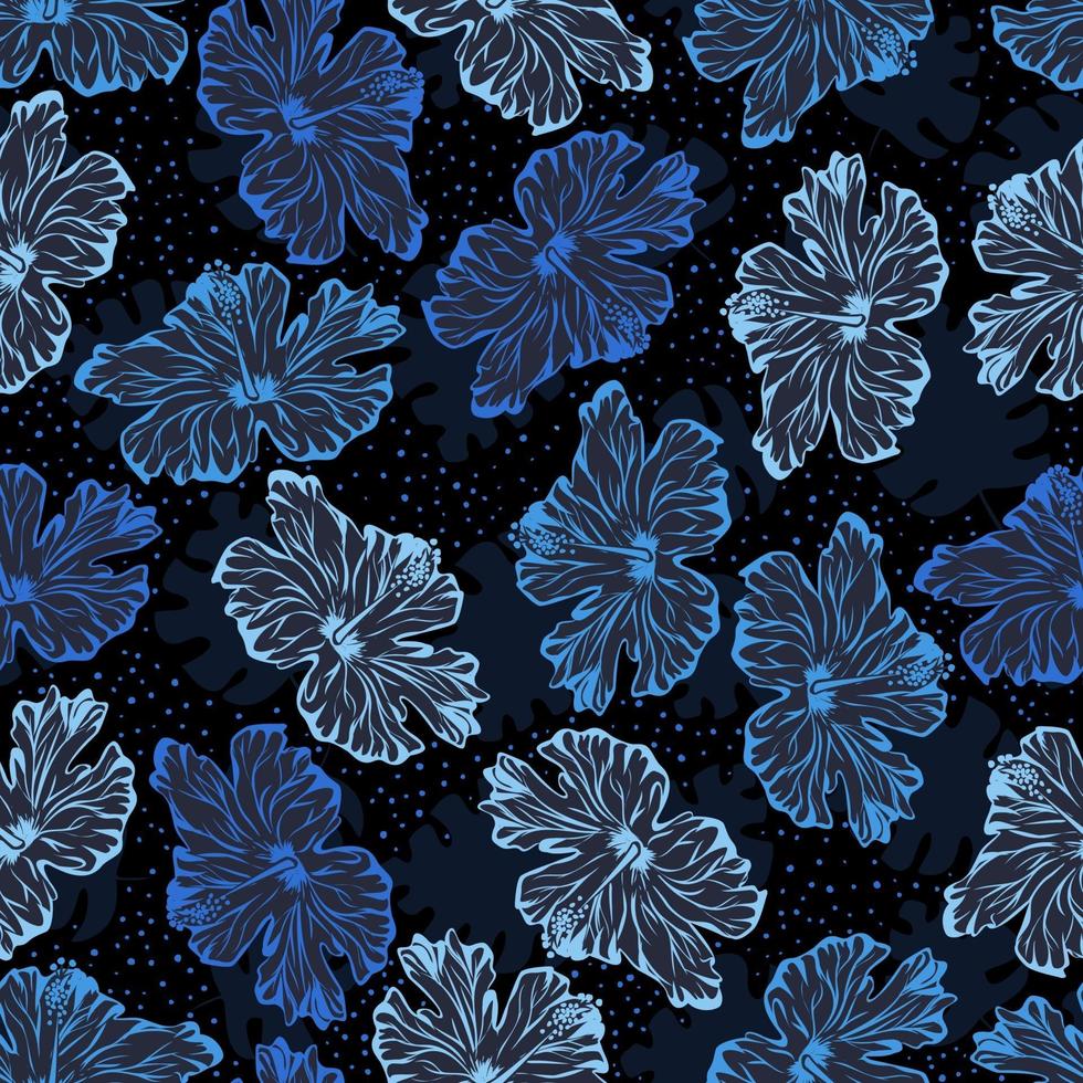 Seamless pattern with blue hibiscus. Tropical print for fabric. vector