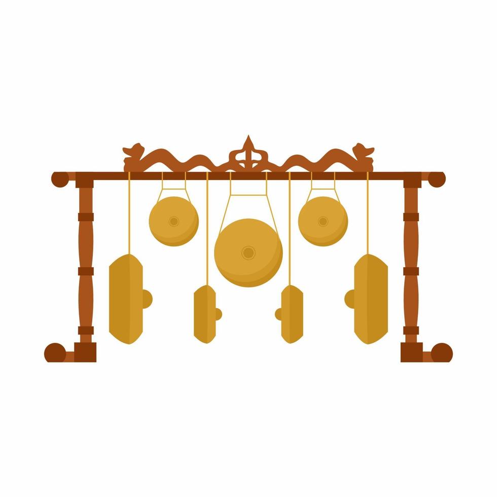 icono de vector de kempul, un instrumento tradicional de Java. Este es un tipo de gong colgante que se usa en el gamelan indonesio. instrumento de percusión tradicional aislado sobre fondo blanco.