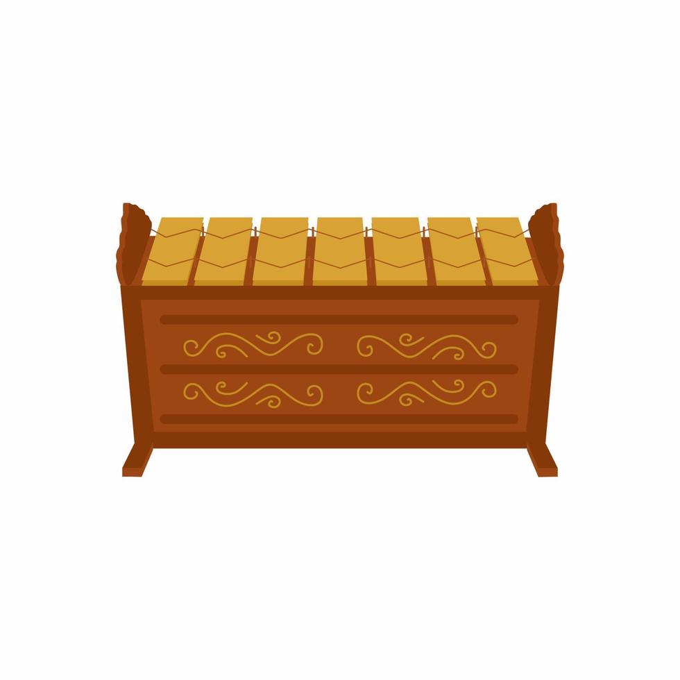 slenthem aislado sobre fondo blanco en diseño plano de dibujos animados. un metalófono indonesio que forma parte de una orquesta gamelan javanesa. concepto de instrumento de percusión de Indonesia vector