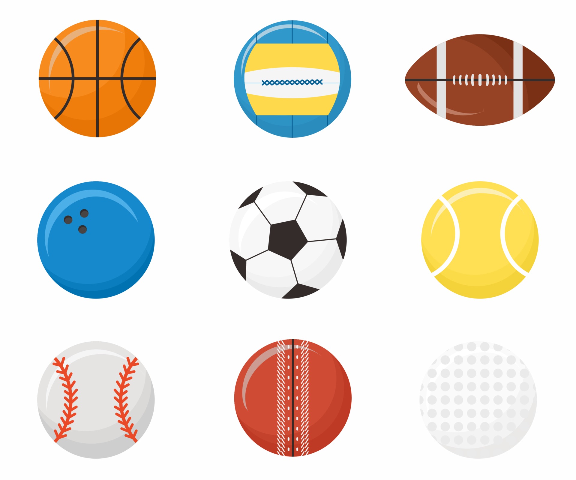 Set of sports balls flat style icons volleyball, basketball, football 
