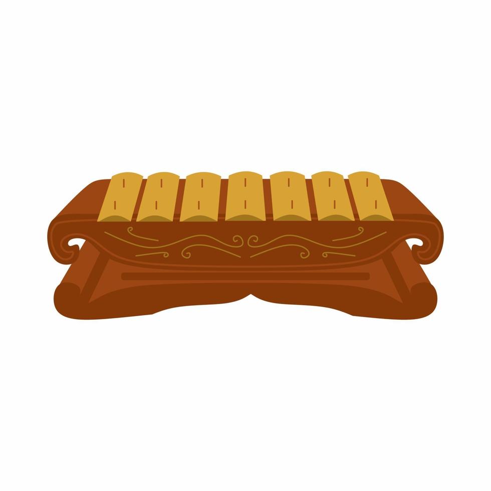 Saron flat design. A musical instrument of Indonesia, which is used in the gamelan. Javanese traditional percussion instrument isolated on white background in cartoon style. Vector illustration