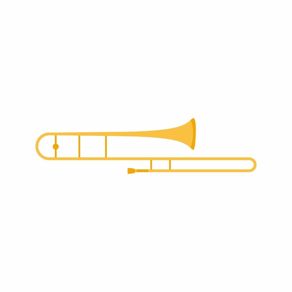 icono plano de trombón. banda de música, orquesta sinfónica, concierto. estilo de dibujos animados de concepto de instrumentos musicales sobre fondo blanco. La ilustración vectorial se puede utilizar para temas como el sitio web de música u otros. vector