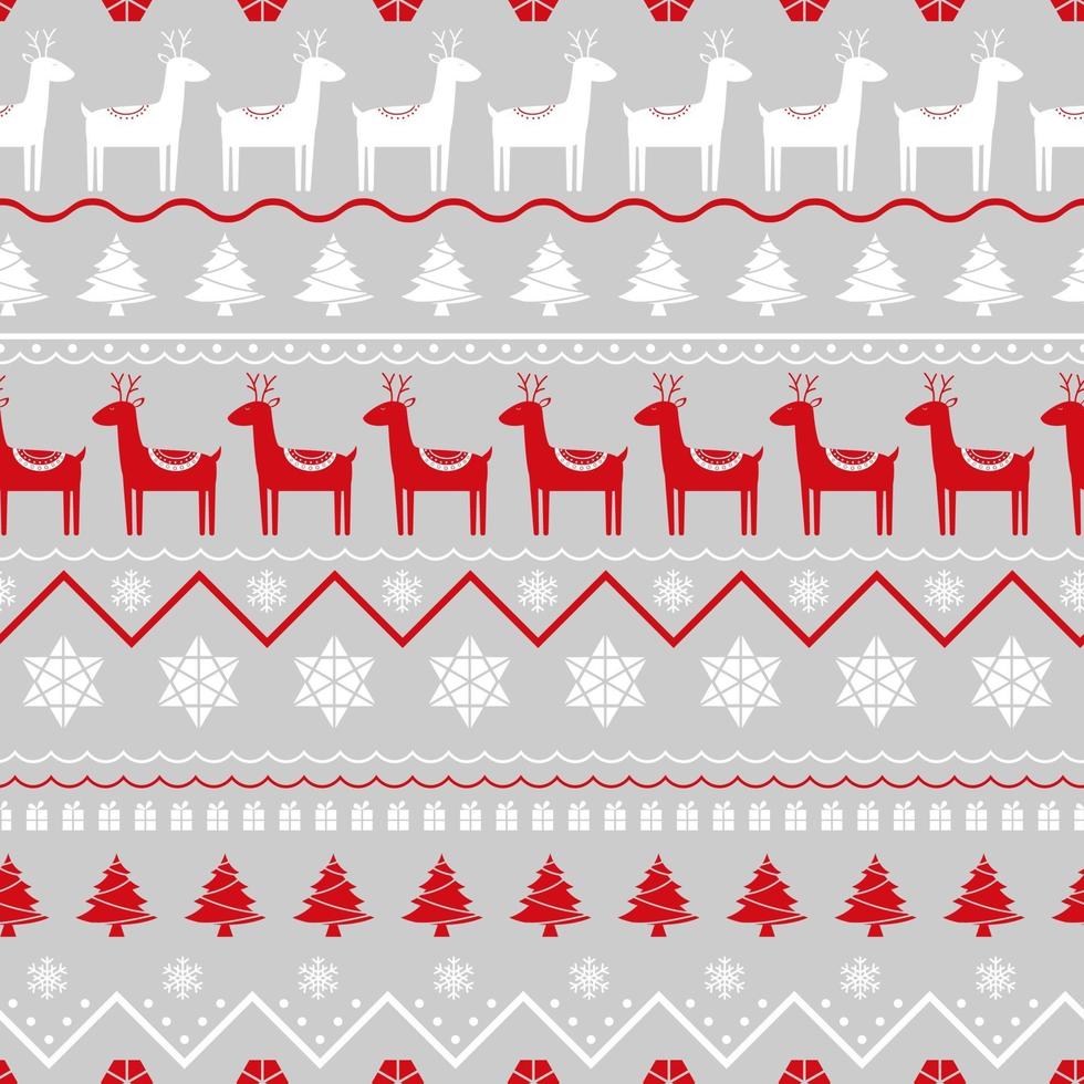 Seamless Christmas pattern with deers, Christmas tree and snowflakes. vector