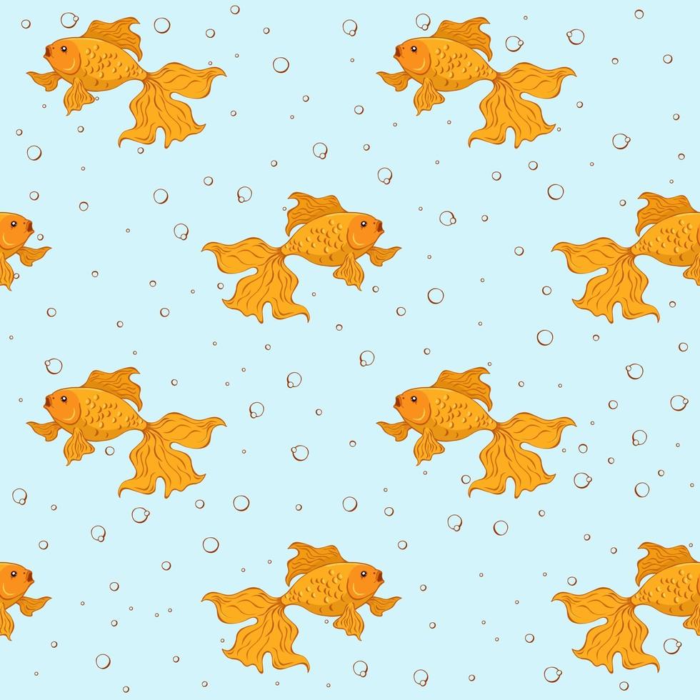 Seamless pattern with goldfishes and bubble on blue background. vector