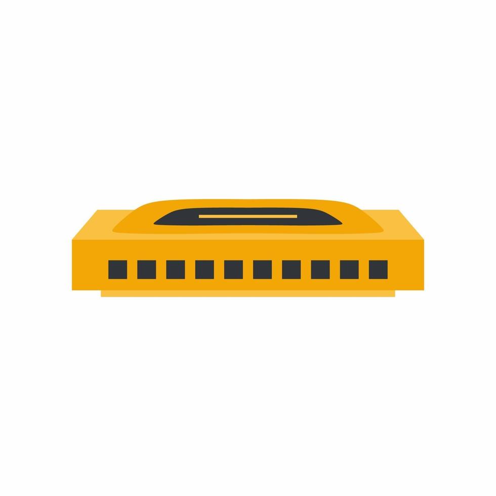 Harmonica vector illustration. Musical instrument. French harp or mouth organ in cartoon flat style. Wind instrument used in blues, American folk music, classical music, jazz, country, and rock
