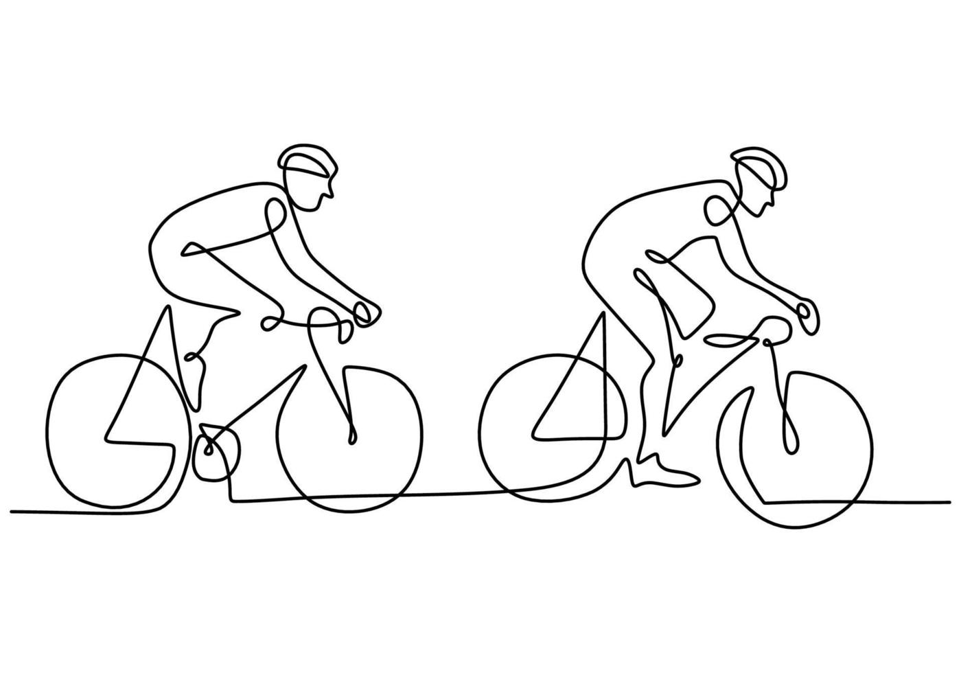 One continuous line drawing of young energetic man bicycle racer race at cycling track. Racing cyclist concept. Hand draw design for cycling tournament banner minimalist style. Vector illustration