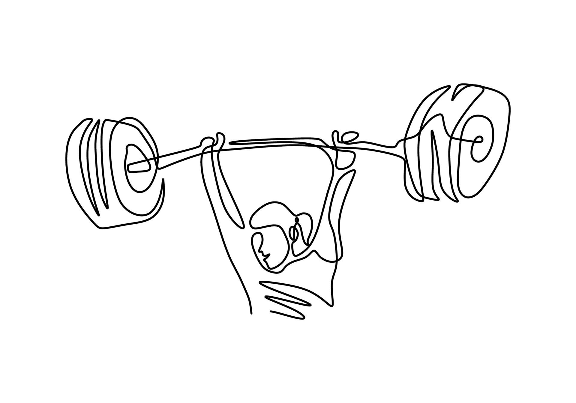 Continuous line drawing of young strong weightlifter woman preparing