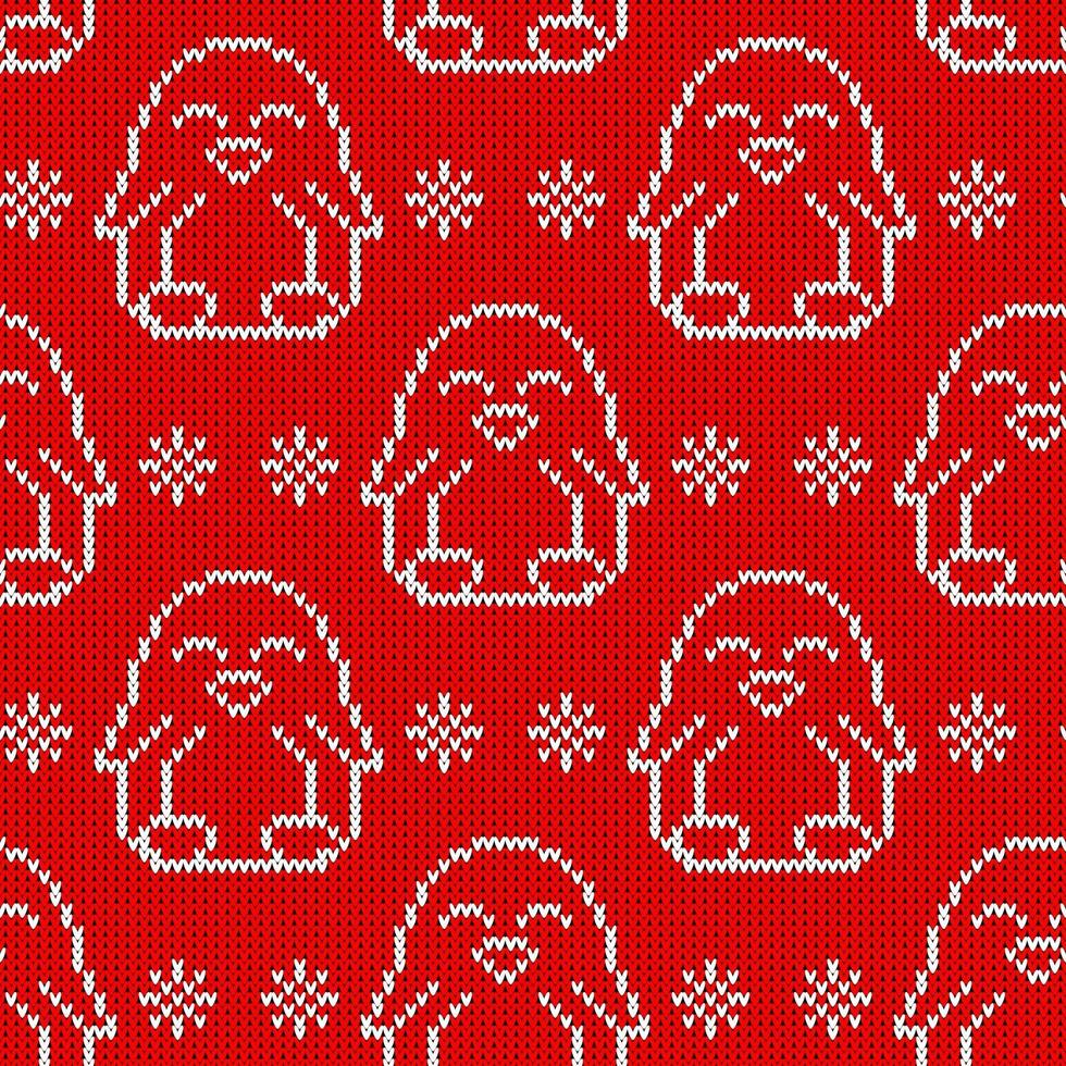 Seamless knitted pattern witn white penguin. Christmas print for wrapping papper, fabric and web. vector