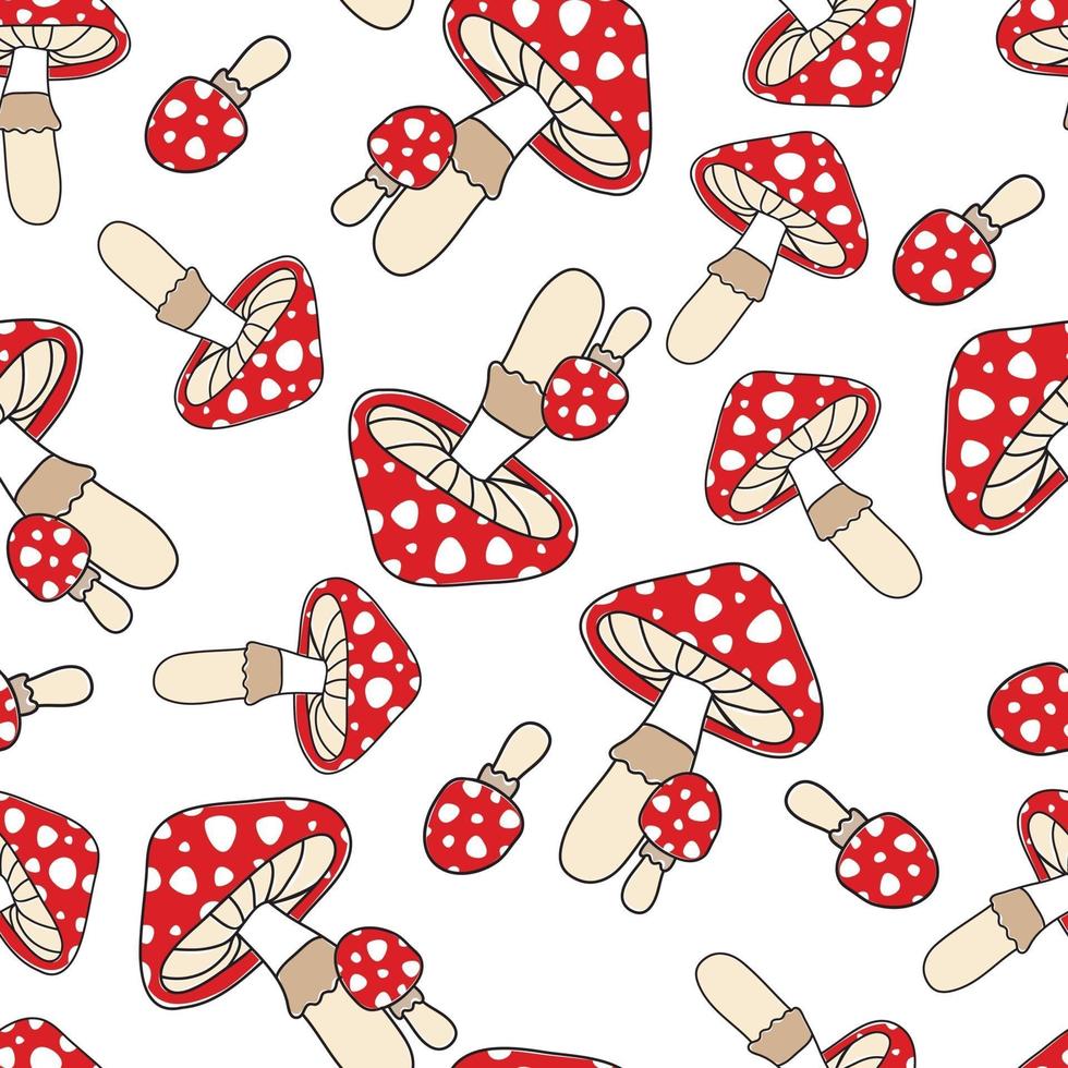 Red toadstools on a white background. Seamless pattern for element design, fabric, wrapping paper. vector