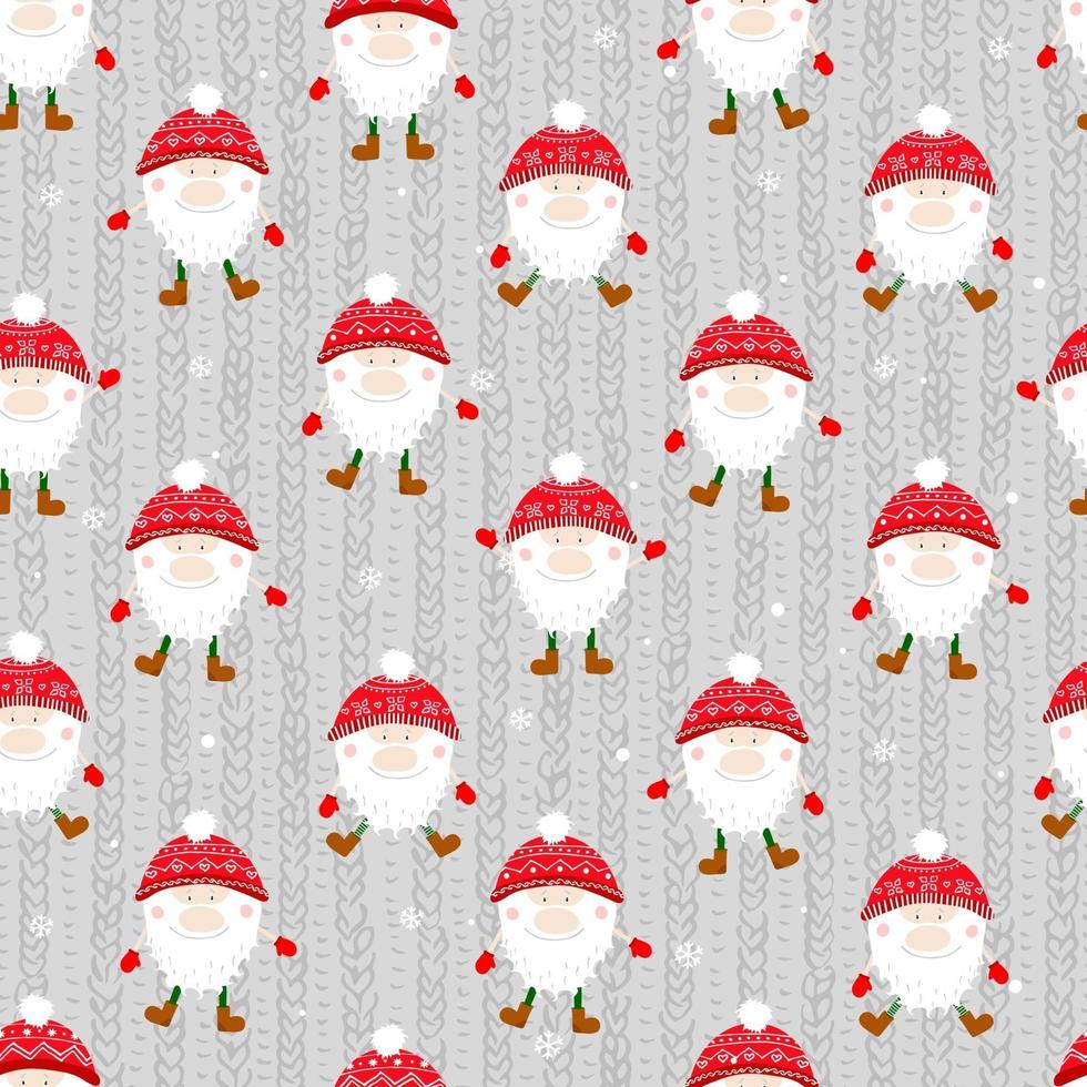 Seamless vector pattern with cute gnomes. For wrapping paper, textiles, fabric and design idea for christmas.